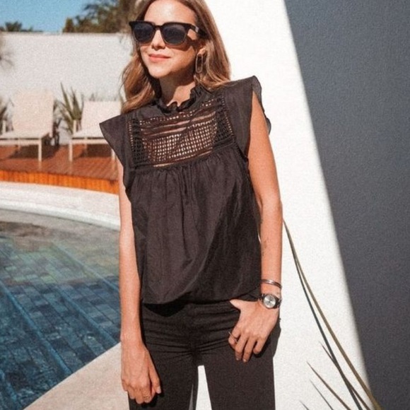 7 for all mankind Lattice Black Blouse size xs - Picture 2 of 3